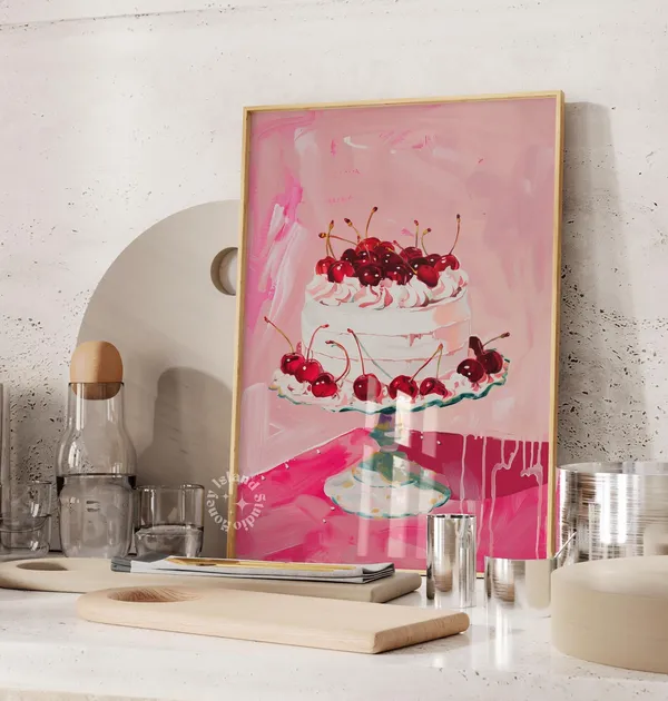 Retro Cake Print, Preppy Kitchen Decor Poster