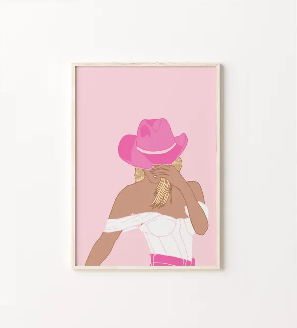 Western Girl Pink Art Print, Texas Boho Decor