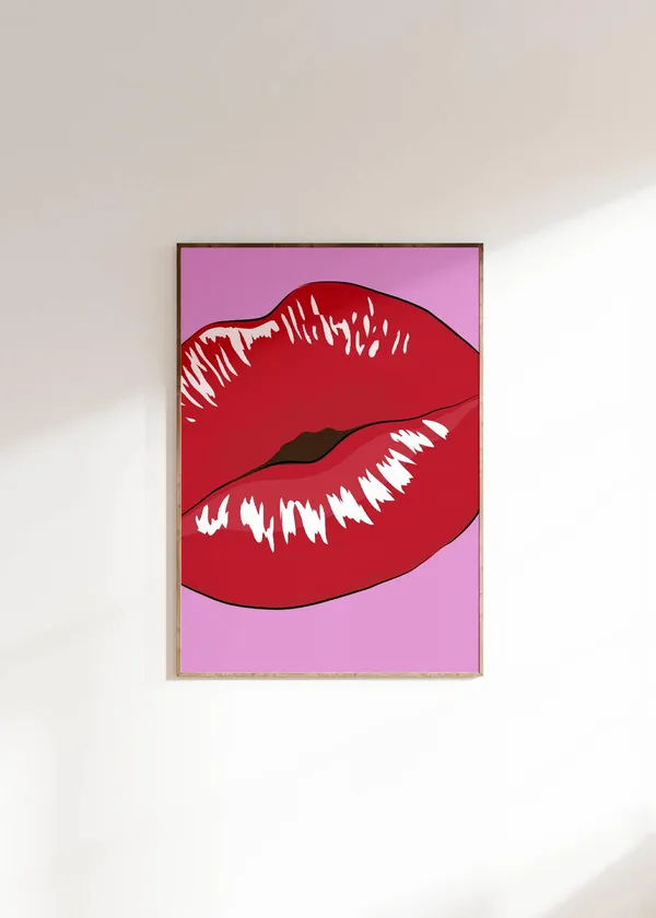 French Kiss Print, Funky Red Lips Art Print