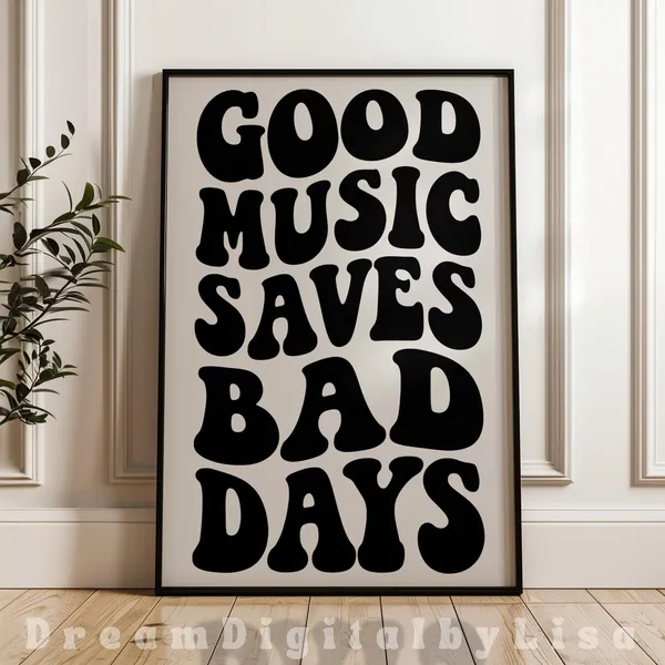 Retro Typography Music Quote Poster, Minimalist Decor