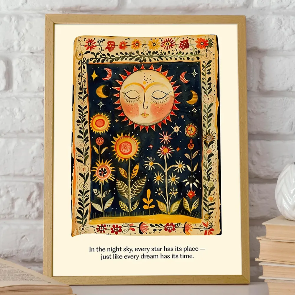 Folk Art Celestial Sun And Moon Poster, Bohemian Astrology - Image 2