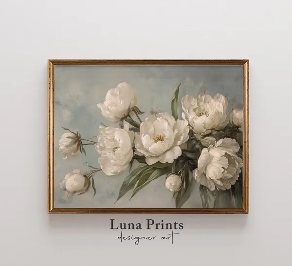 Spring Peony Floral Painting, Vintage Peonies Print