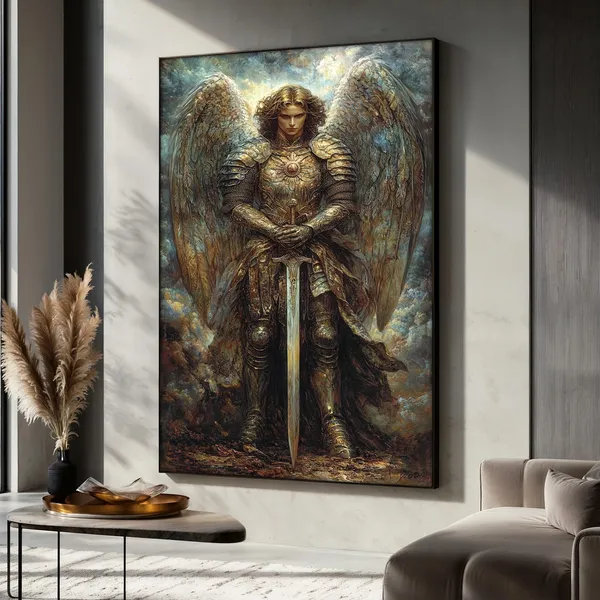 Golden Archangel Poster, Christian Religious Artwork