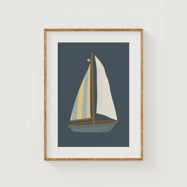 Blue Sailboat Art Print, Boys Room Ocean Decor