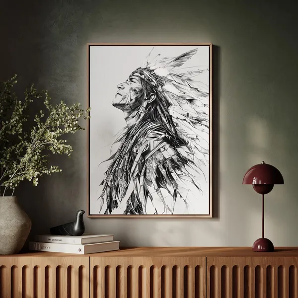 Black And White Native Warrior Portrait Art Print