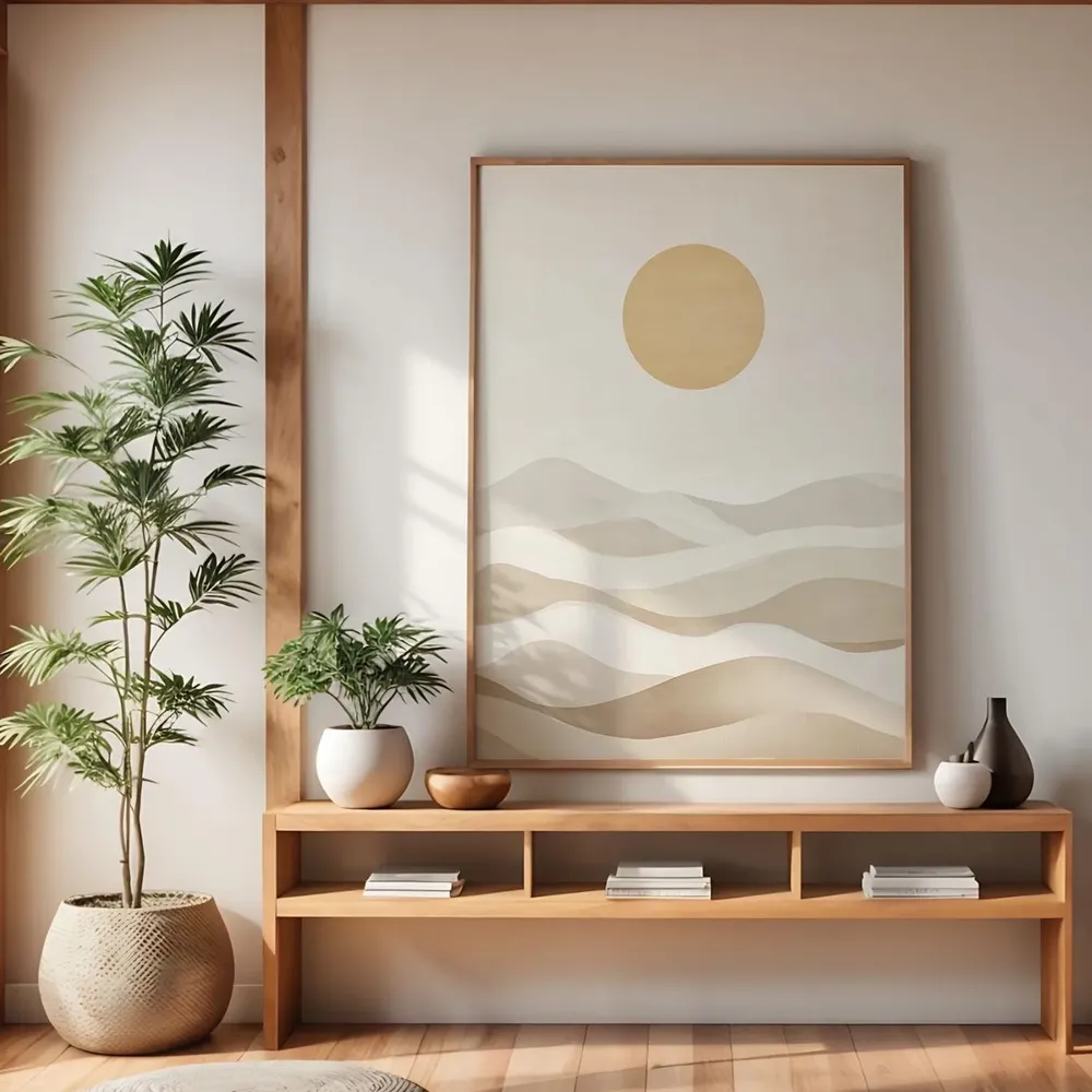 Japandi Dunes and Golden Sun Desert Art Print