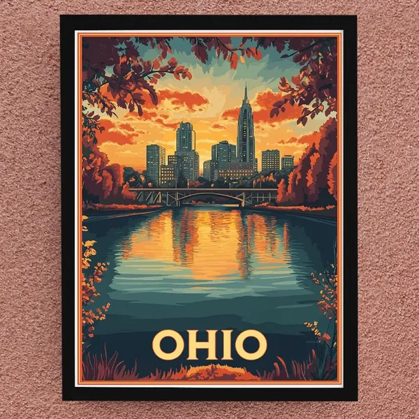 Ohio Vintage Travel Poster, State Souvenir Art Print