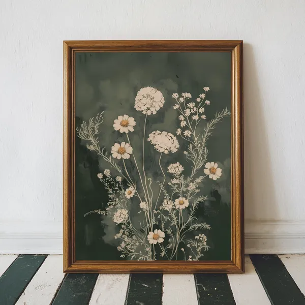 Boho Floral Sage Green Art Print, Neutral Botanical