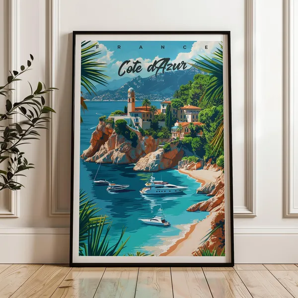 Cote Dazur Travel Poster, French Riviera Art Print