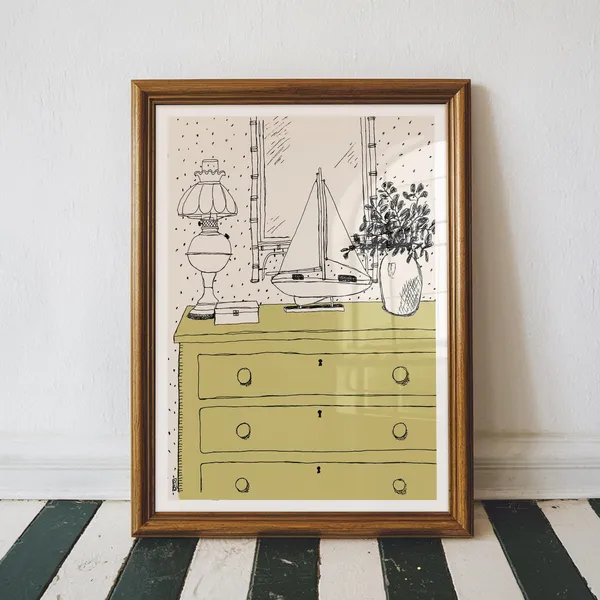 Coastal Interior Sketch Line Art Abstract Art Print