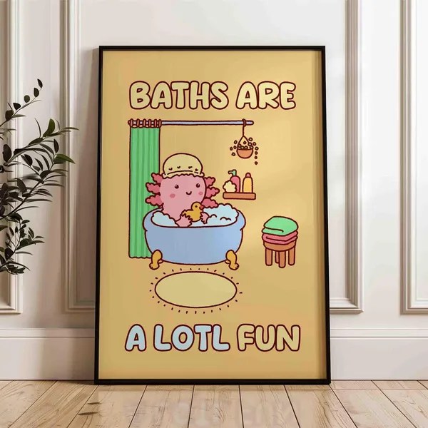 Axolotl In A Bath Funny Bathroom Art Print