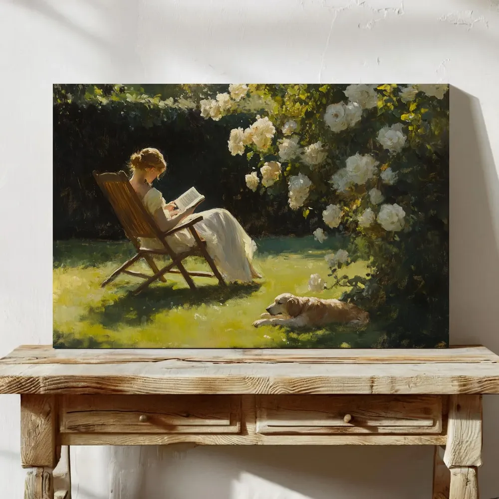 Vintage Garden Reading, Cottagecore Floral Art Print