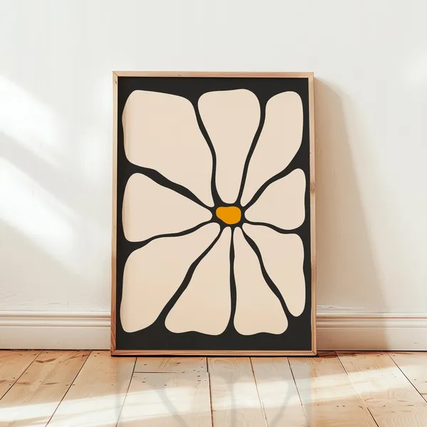 Daisy Art Print, Retro Revival Mid-Century Floral Decor