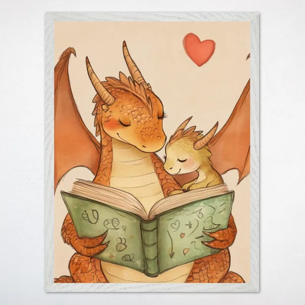 Whimsical Dragon Reading Book Nursery Art Print