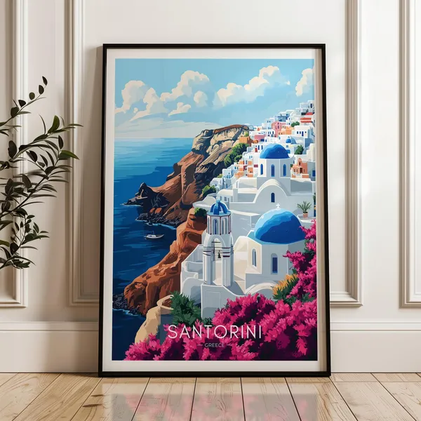 Santorini, Greece Travel Poster, Wall Art Print