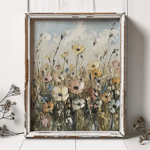 Wildflowers Oil Print, Farmhouse Meadow Floral Art