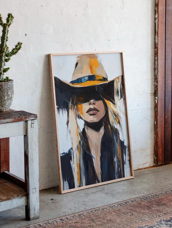 Modern Western Woman, Abstract Cowboy Hat Art Print
