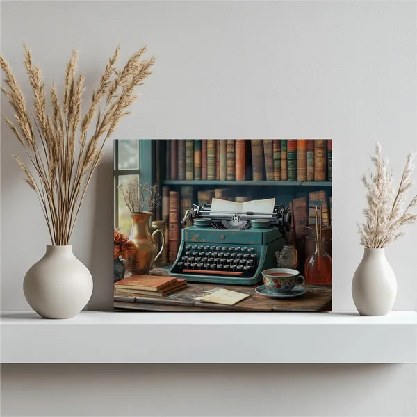 Books And Typewriter Vintage Writers Decor Art Print