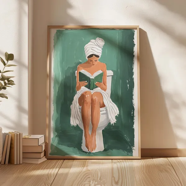 Woman Reading On Toilet, Minimalist Poster Print