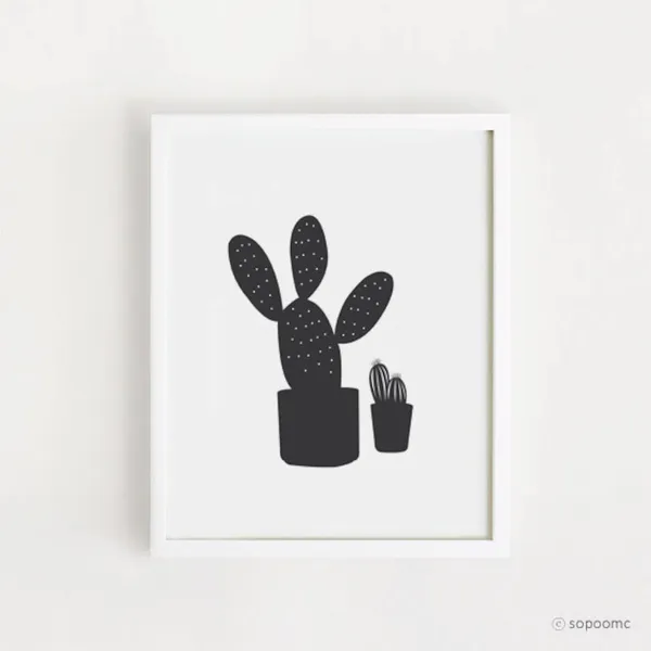Black And White Cactus Print, Minimalist Art Print