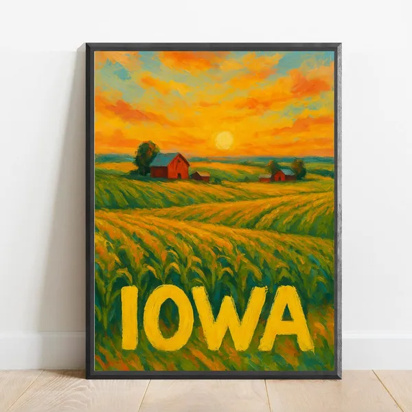 Iowa Impressionist Travel Poster, Modern Wall Decor