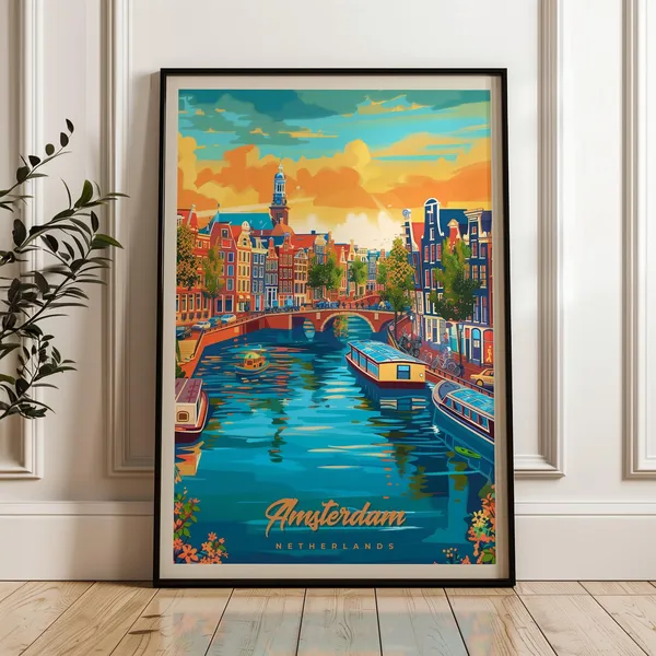 Amsterdam Travel Poster, Europe Wall Art Print