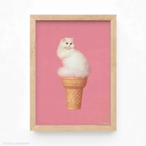 Ice Cream Cat Surreal Retro Kitchen Art Print