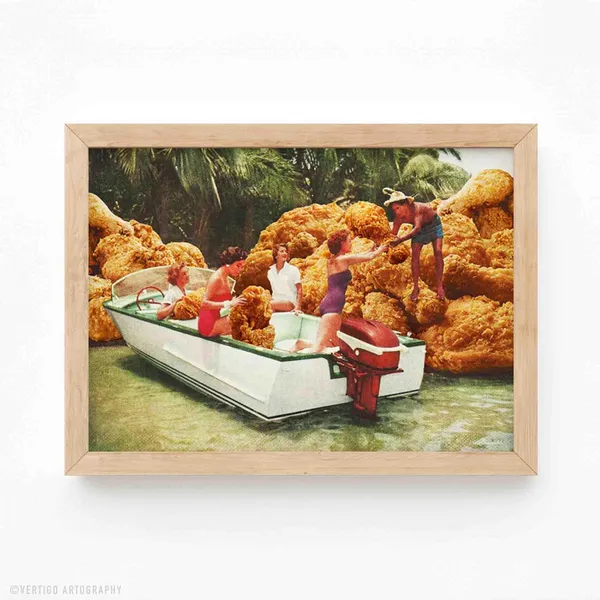 Fried Chicken Drivethru Retro Food Collage Art Print