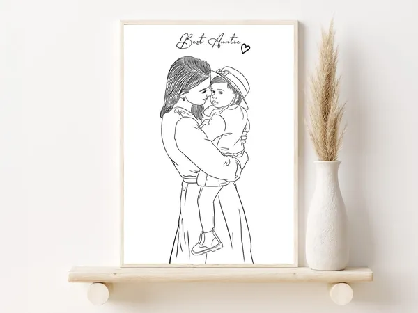 Custom Family Line Art Drawing, Personalized Aunt Gift