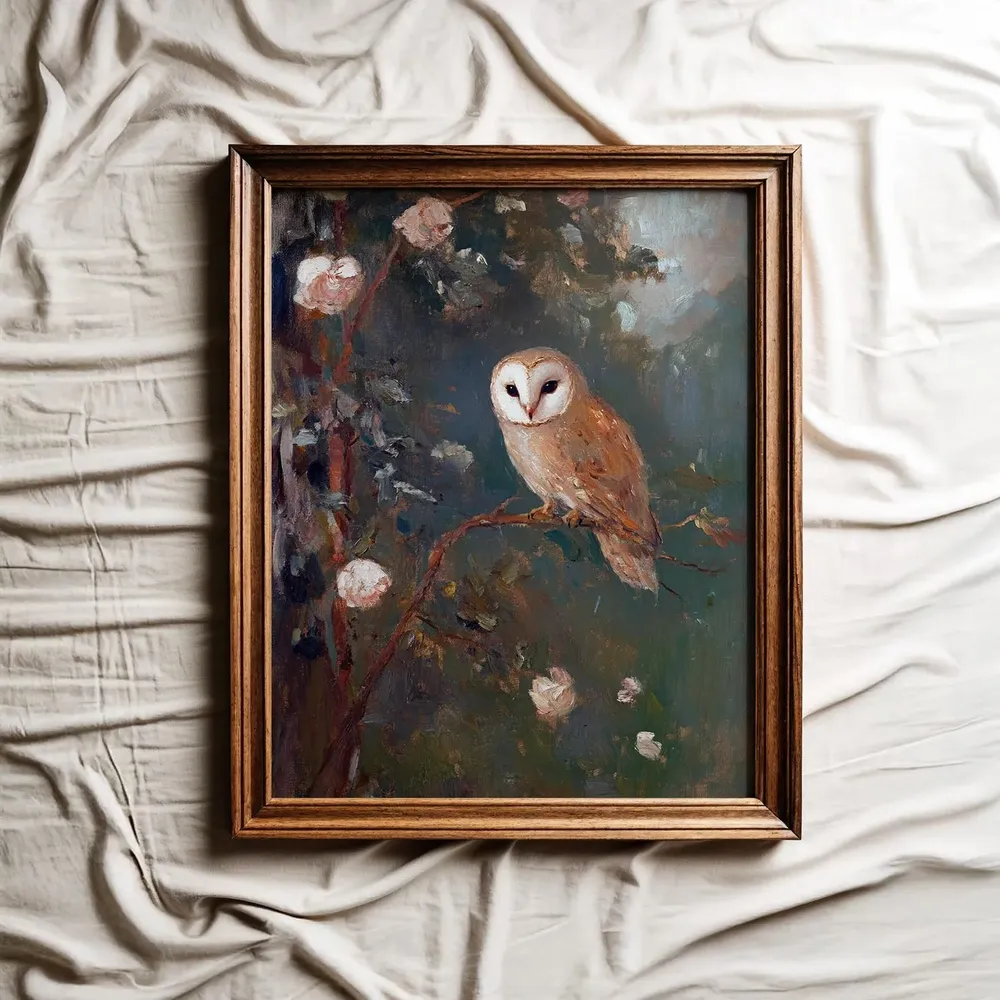 Vintage Owl Art Print, Farmhouse Cottagecore Decor - Image 2