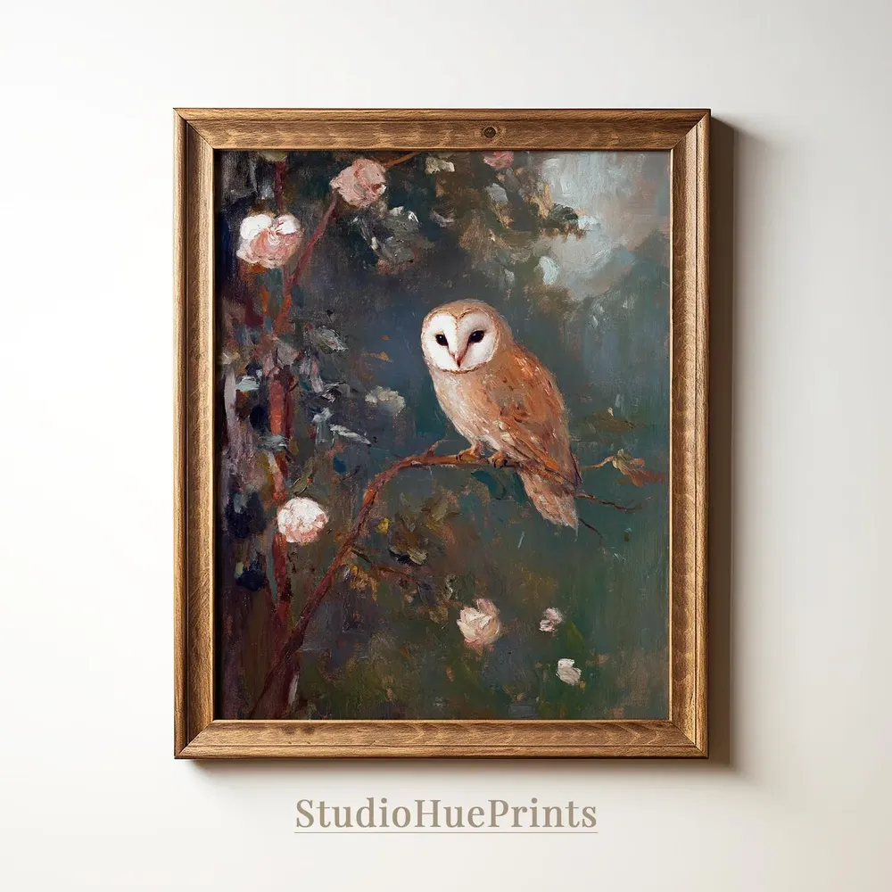 Vintage Owl Art Print, Farmhouse Cottagecore Decor