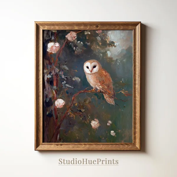 Vintage Owl Art Print, Farmhouse Cottagecore Decor