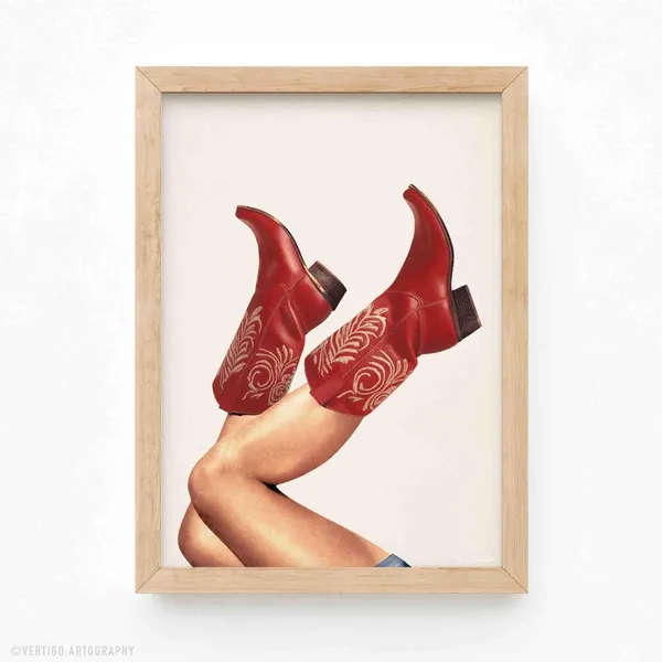 These Boots Red Cowgirl Vintage Western Art Print
