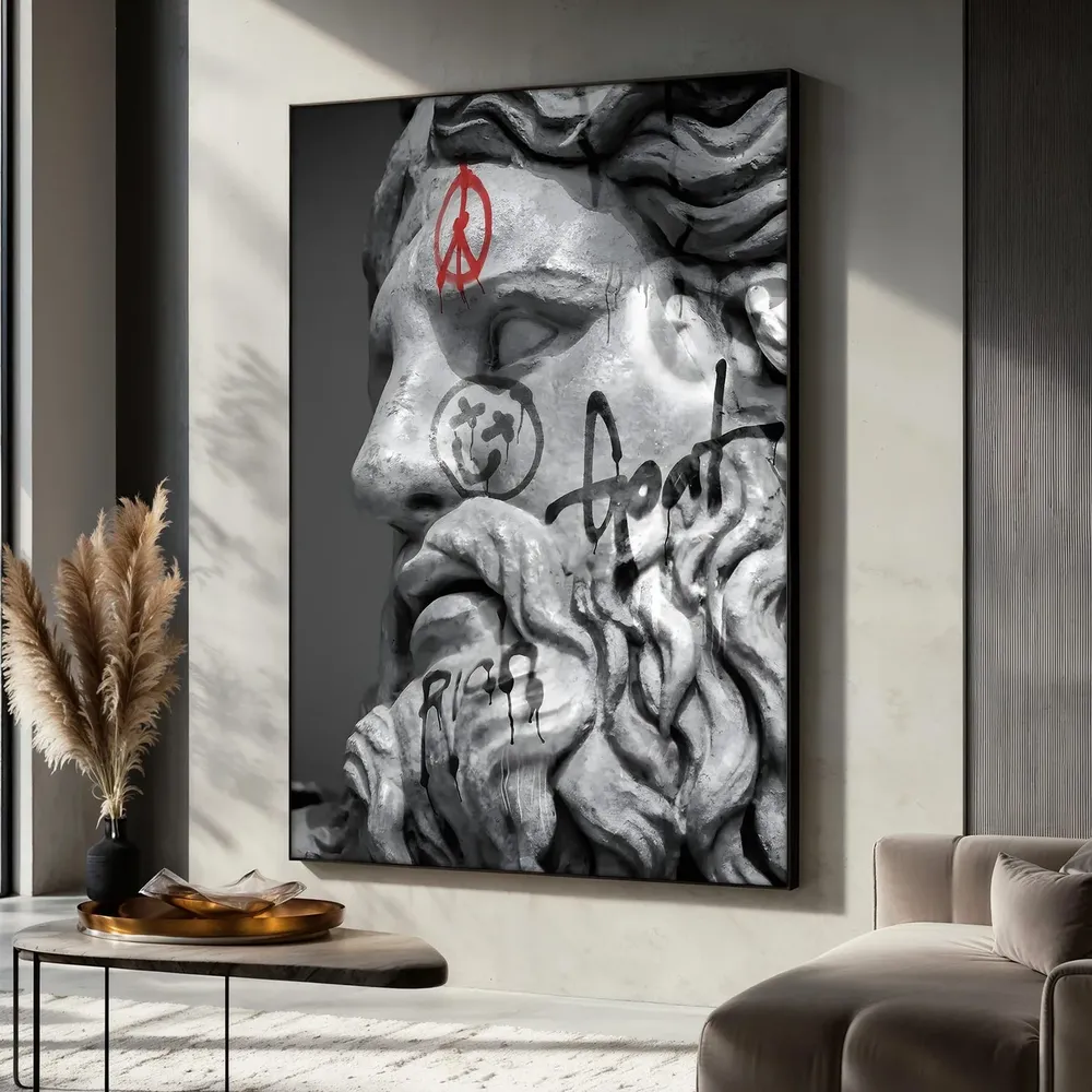 Graffiti Zeus Sculpture Painting, Street Style Art Print