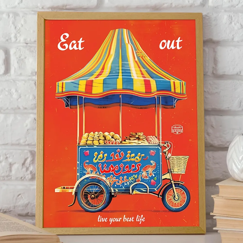 Street Food Cart Retro Kitchen Wall Art Print - Image 2