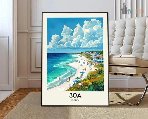 30A Florida Travel Poster, Seaside Beach Towns
