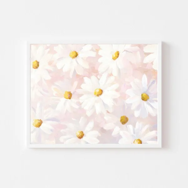 Pastel Daisies Spring Floral Painting, Girls Room Poster