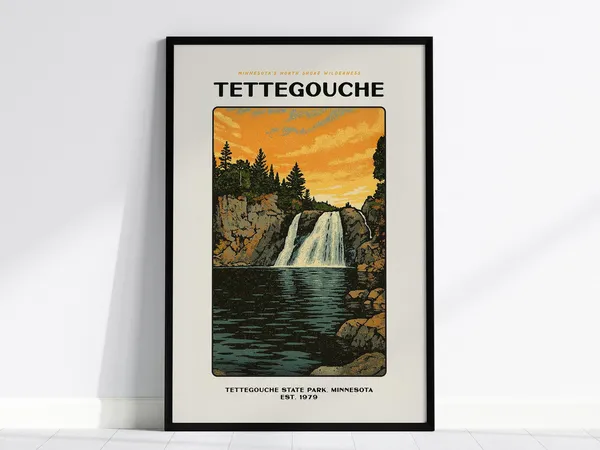 Tettegouche State Park Retro Waterfall Travel Poster