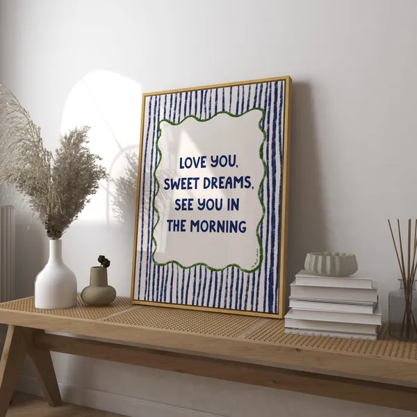 Love You Sweet Dreams Vintage Retro Bedroom Art Print