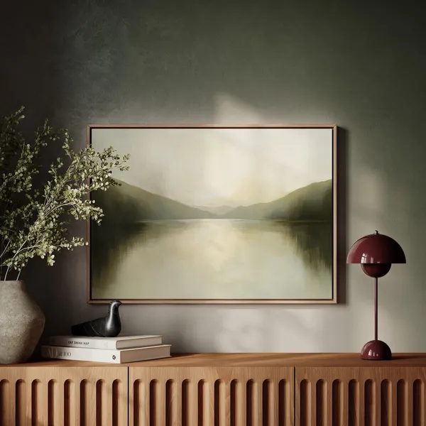 Misty Mountain Lake Minimalist Landscape Art Print