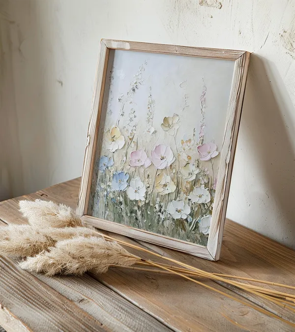 Wildflowers Botanical Oil Print, Neutral Pink Beige