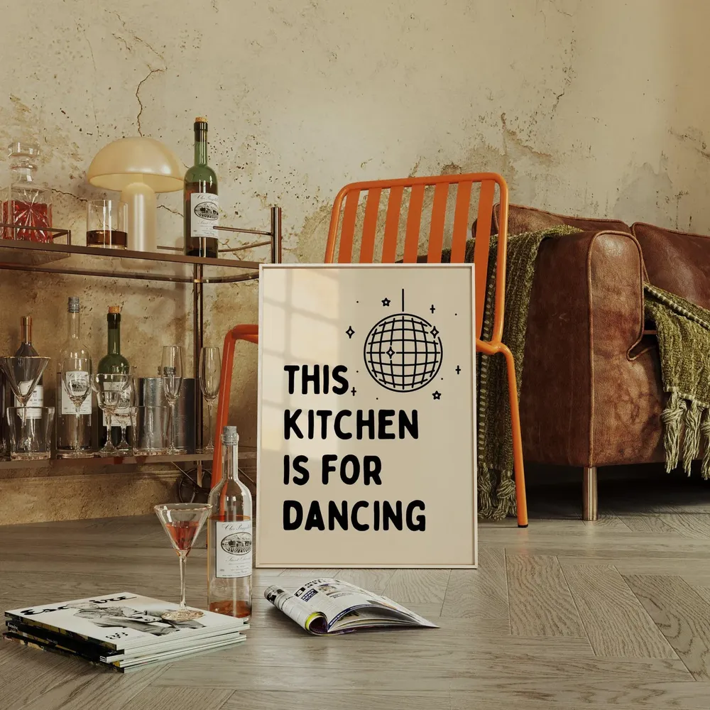 Kitchen Is For Dancing Retro Disco Ball Art Print