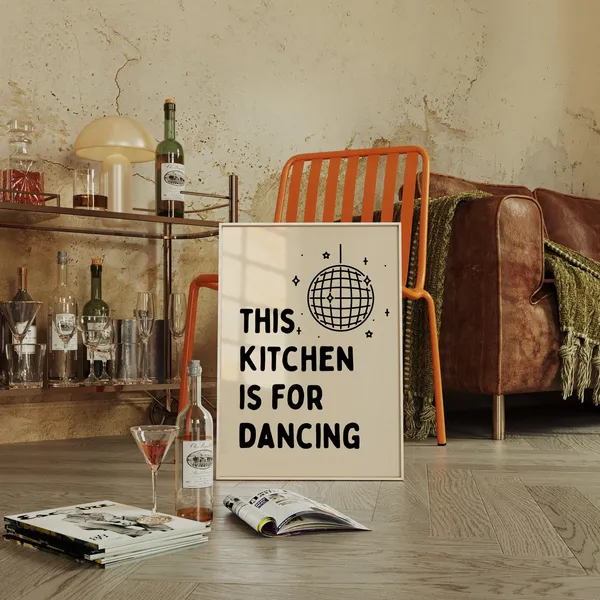 Kitchen Is For Dancing Retro Disco Ball Art Print