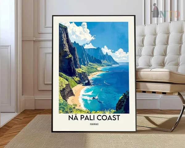 Na Pali Coast Travel Poster, Kauai Hawaii
