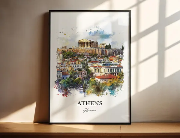 Athens Greece Watercolor Travel Poster, Art Print