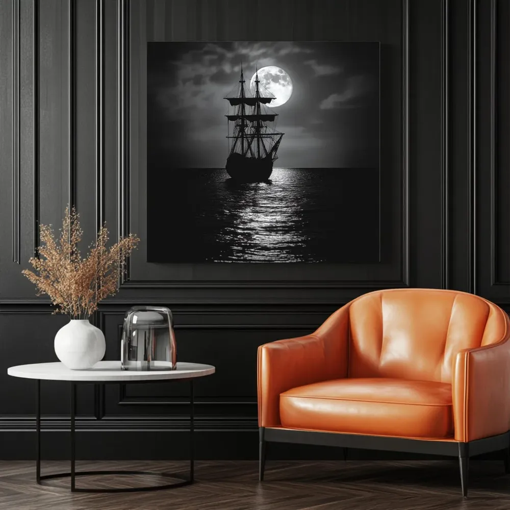 Moonlit Ocean And Ship Art Print, Nautical Decor - Image 3