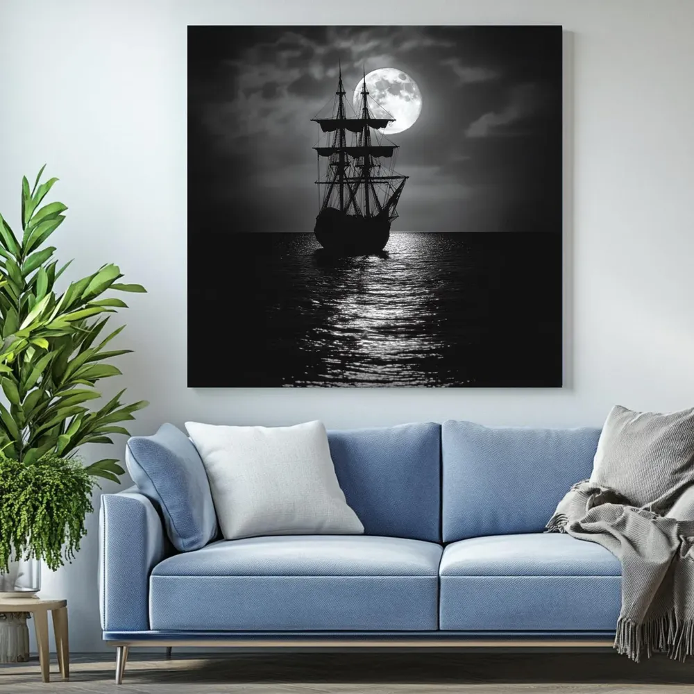 Moonlit Ocean And Ship Art Print, Nautical Decor - Image 2