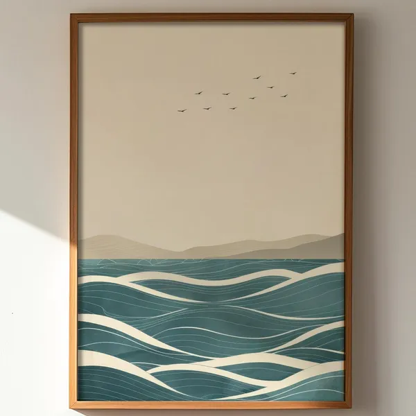 Still Horizons Japandi Ocean Waves Art Print