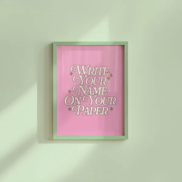 Write Your Name On Paper Pink School Art Print