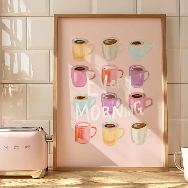 Coffee Cart Art Print, Colorful Kitchen Bar